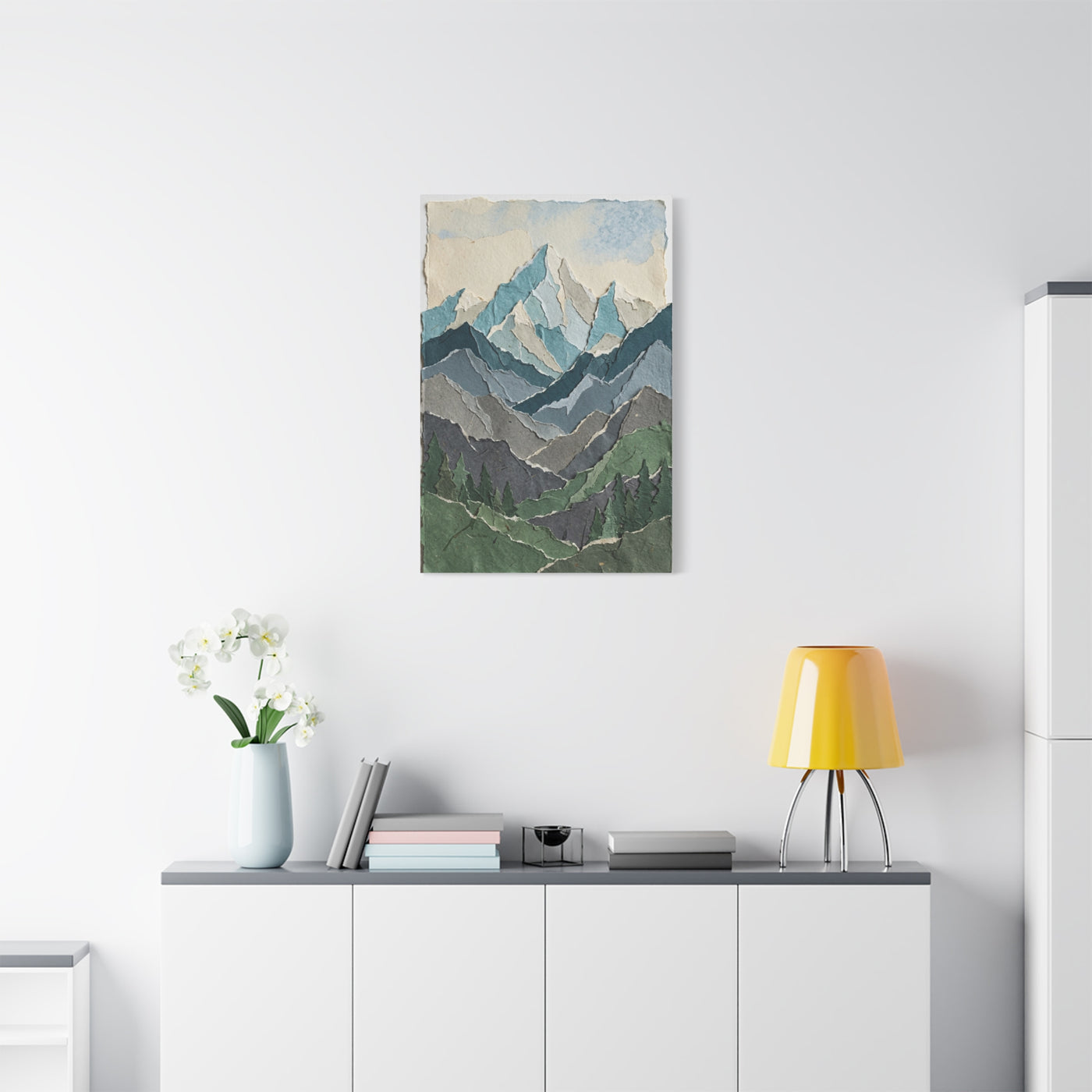 Hand-Torn Paper Collage Mountain Range Wall Art & Canvas Print