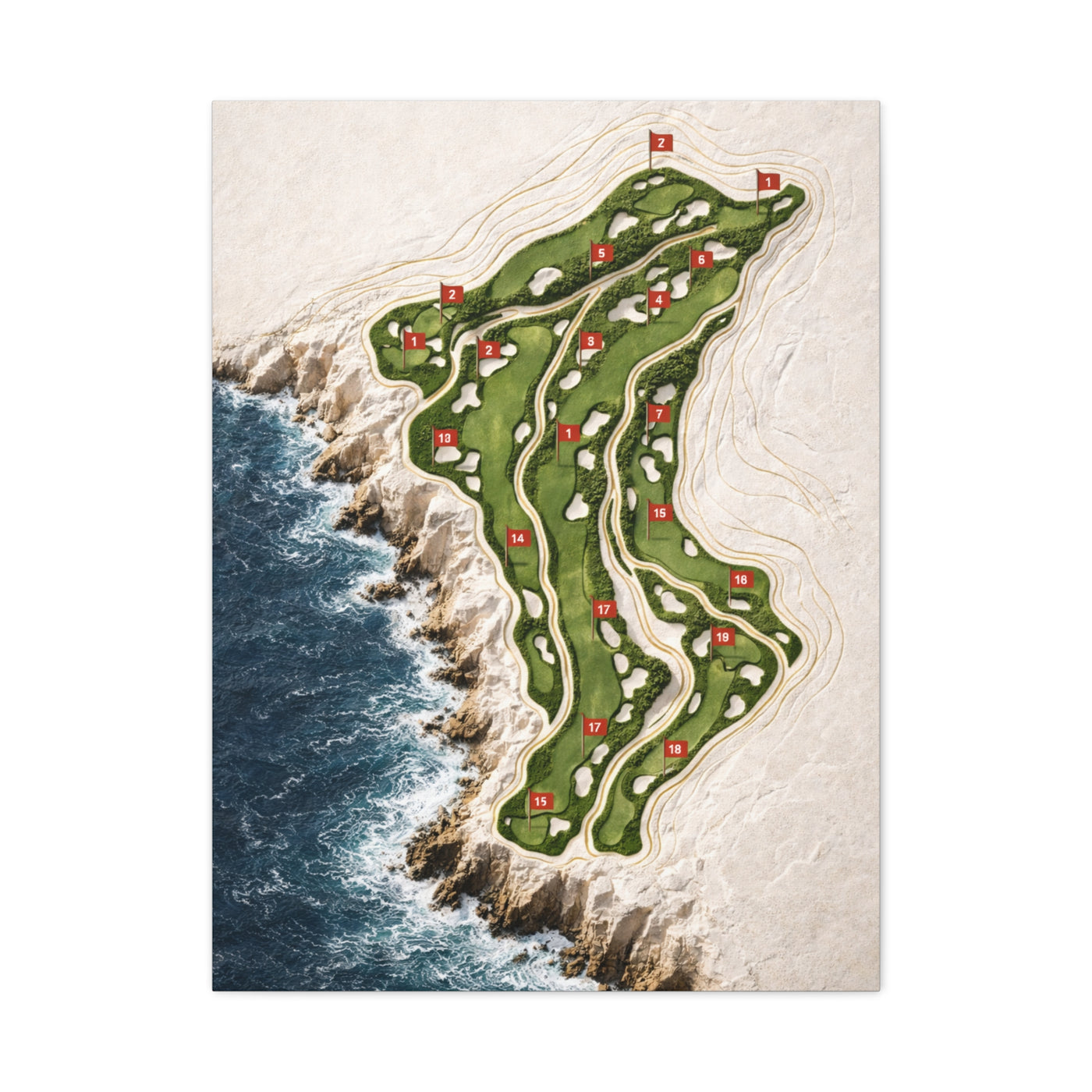 Sculpted Seaside Golf Course Map Wall Art & Canvas Print