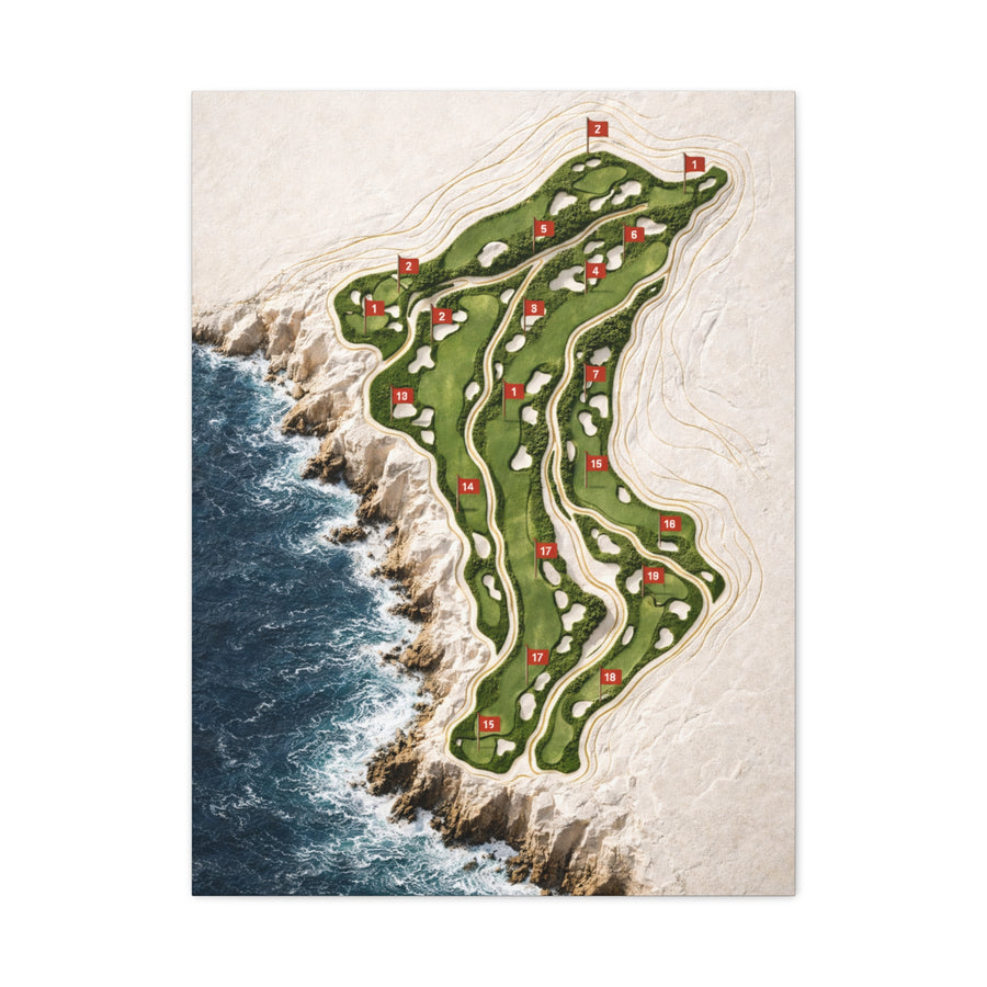Sculpted Seaside Golf Course Map Wall Art & Canvas Print