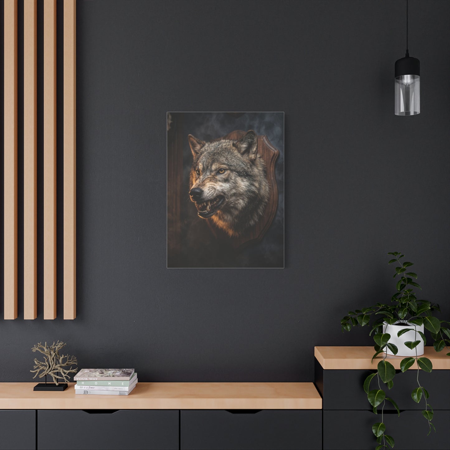 Mounted Wolf Head Lodge Trophy Scene Wall Art & Canvas Print