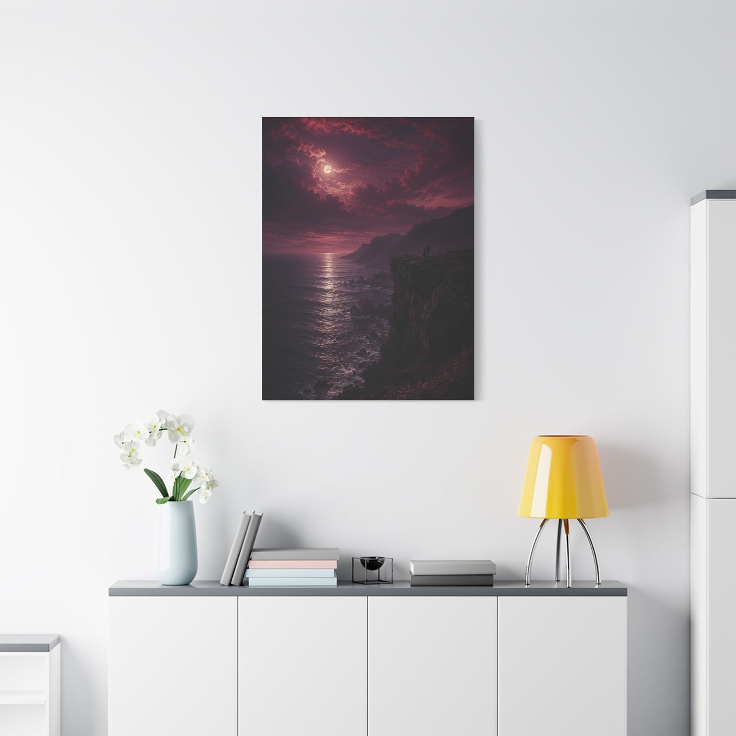 Moonlit Cliffside Love Landscape Wall Art & Canvas Print