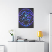 LED Mountain Wolf Night Circle Scene Wall Art & Canvas Print