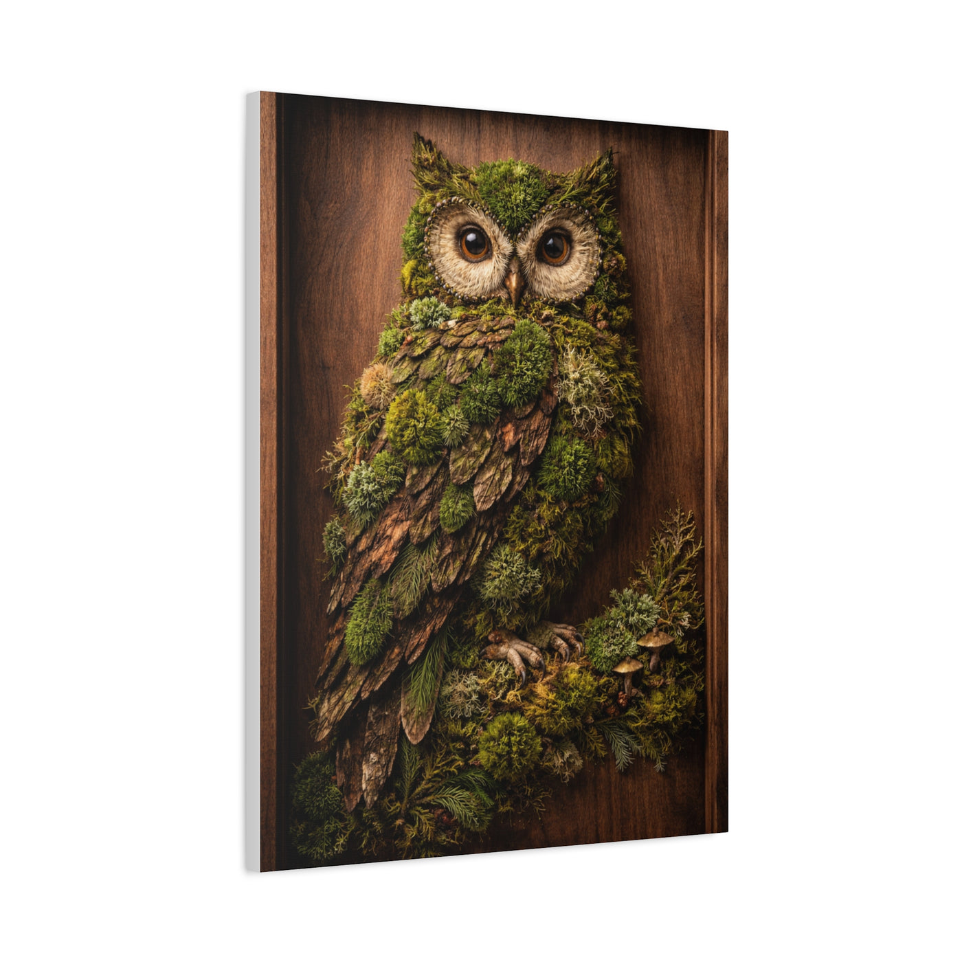 Biophilic Moss Owl Shadowbox Wall Art & Canvas Print