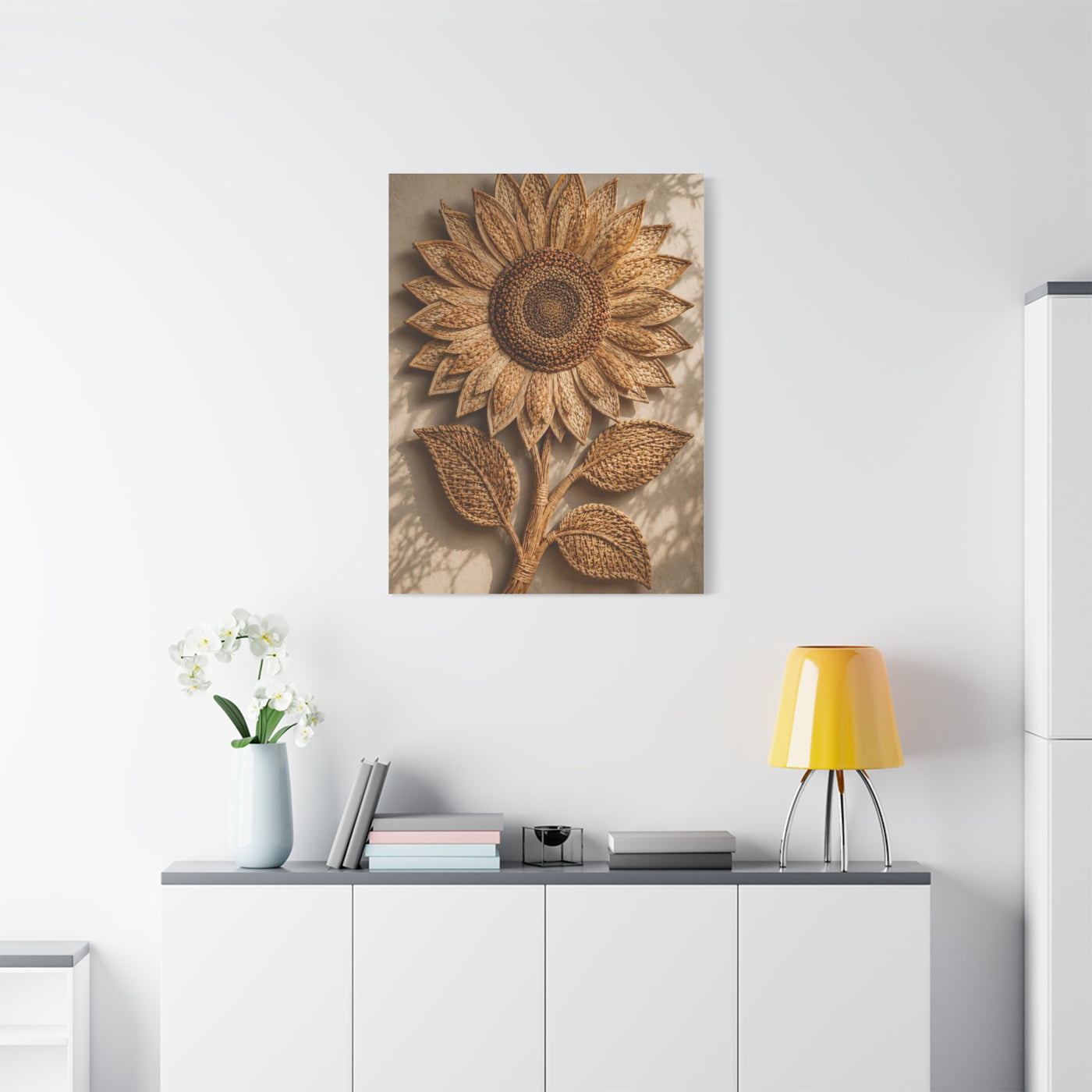 Handwoven Natural Sunflower Textile Wall Art & Canvas Print