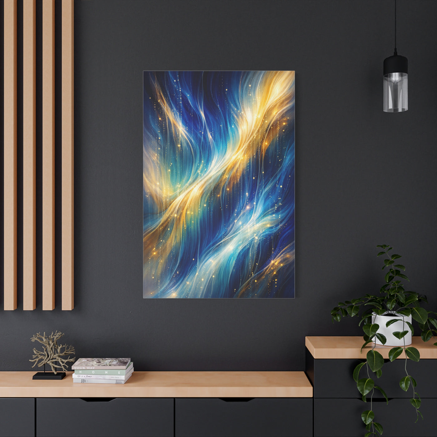 Blue-and-Gold Rain Abstract Wall Art & Canvas Print