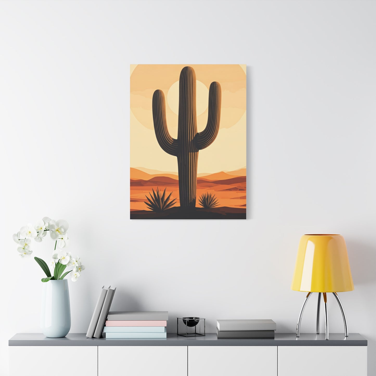 Minimal Desert Sun Saguaro Illustration Wall Art & Canvas Prints