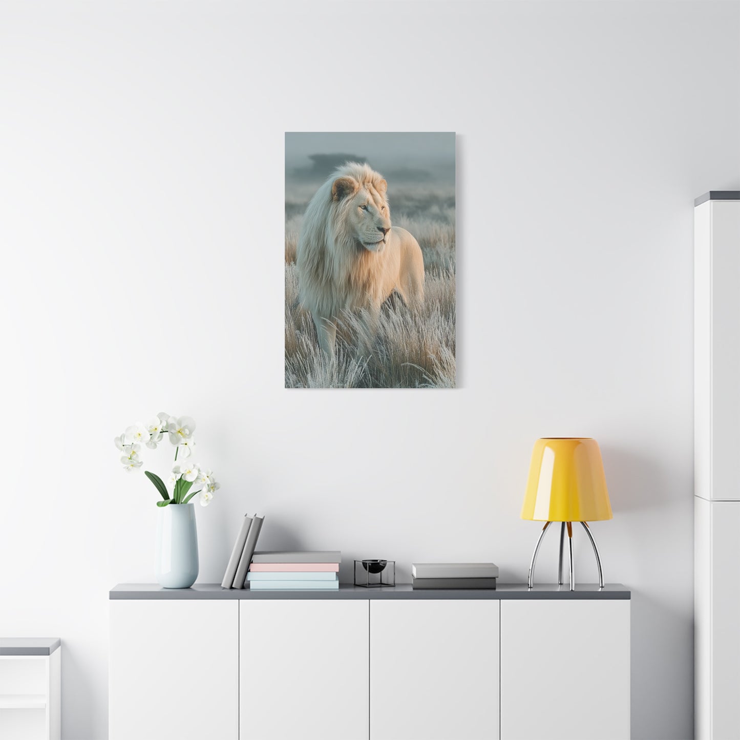 White Lion Frosted Grass Portrait Wall Art & Canvas Print