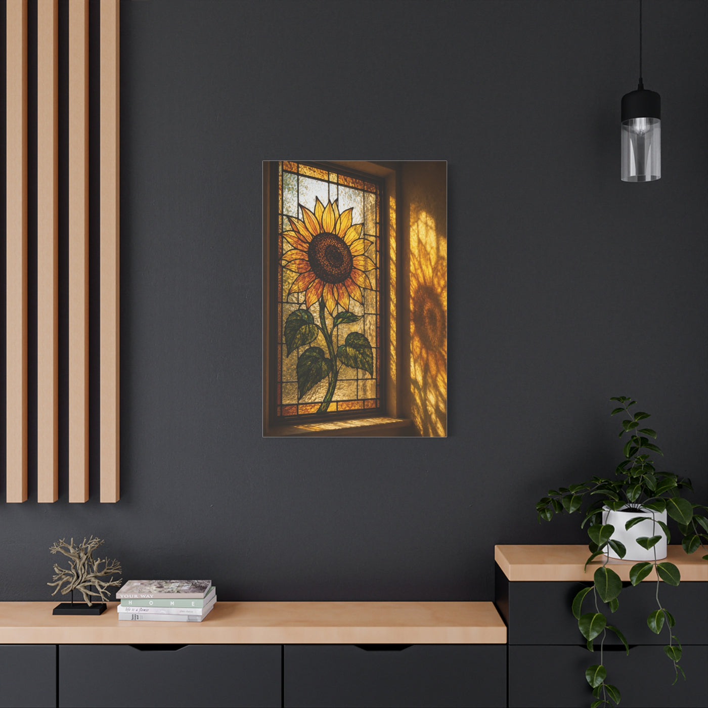 Golden Light Stained Glass Sunflower Wall Art & Canvas Print
