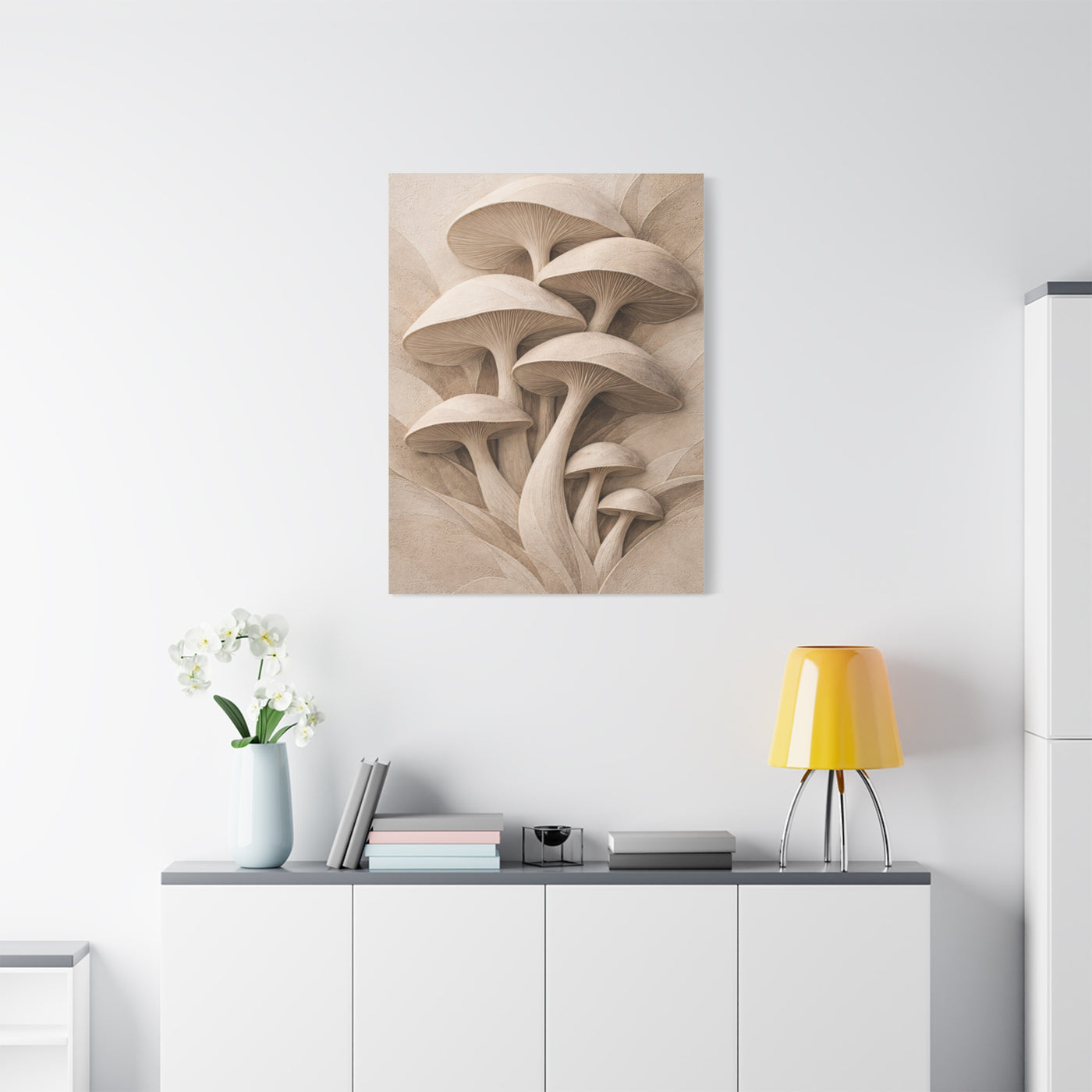 Minimalist Plaster Mushroom Relief Wall Art & Canvas Print