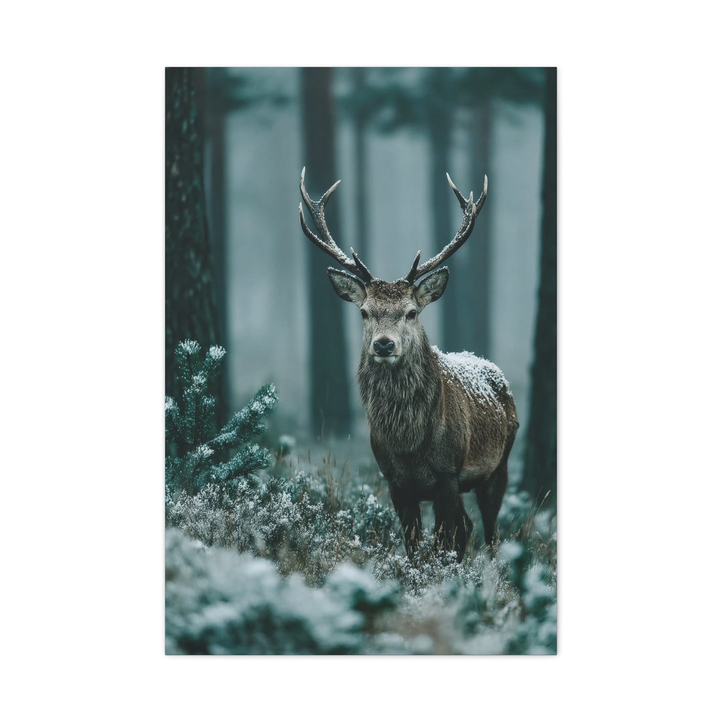 Winter Pine Stag Portrait Wall Art & Canvas Print