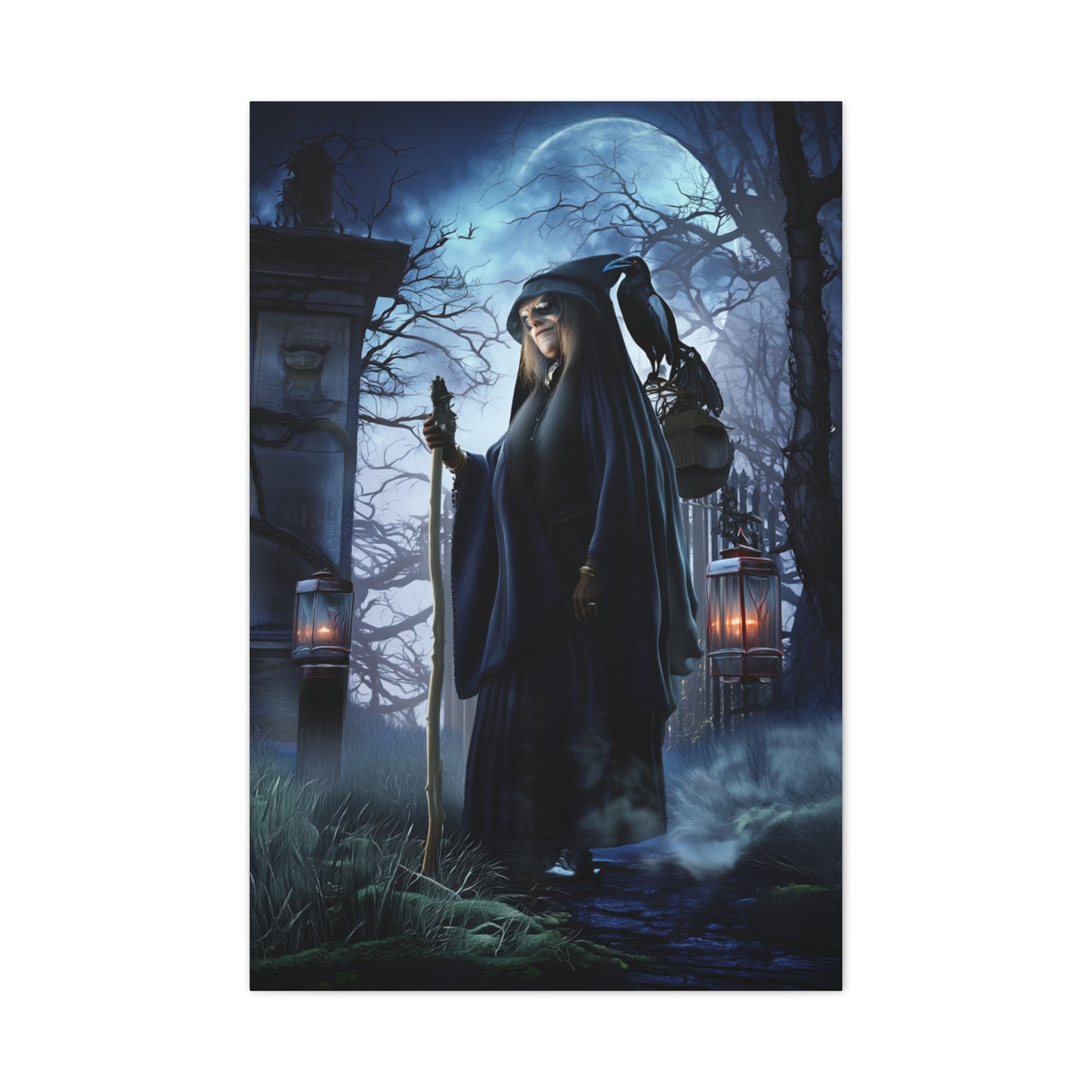 Witch with Raven Dark Fantasy Wall Art & Canvas Print