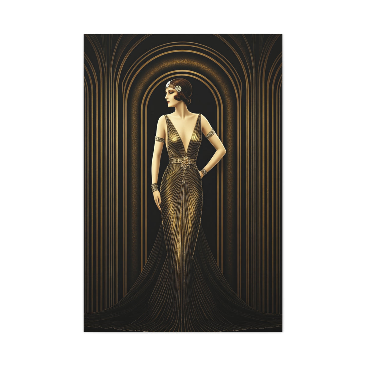 Golden Archway Elegance Woman Wall Art & Canvas Prints