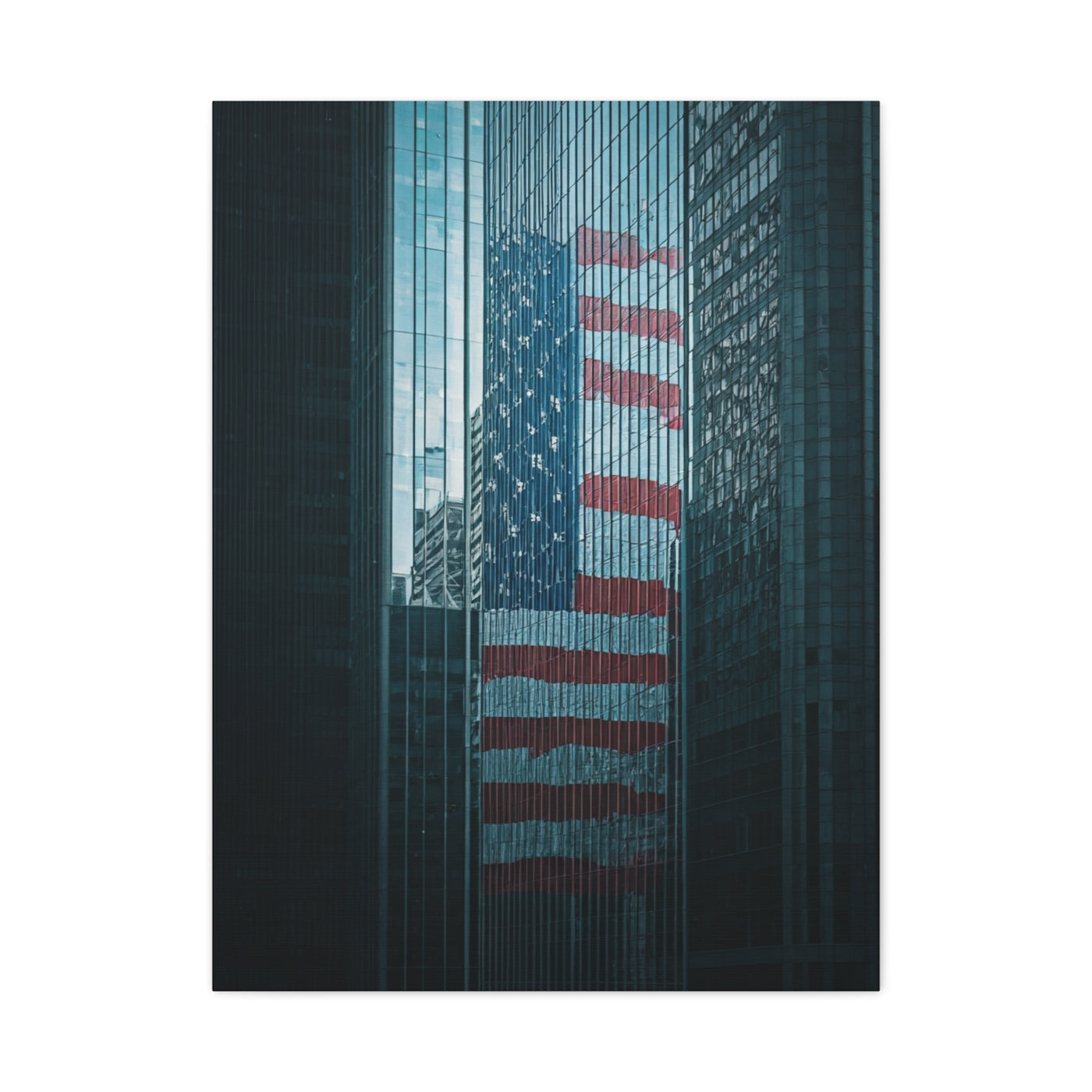 Urban Skyline Patriot Flag Reflection Wall Art & Canvas Prints