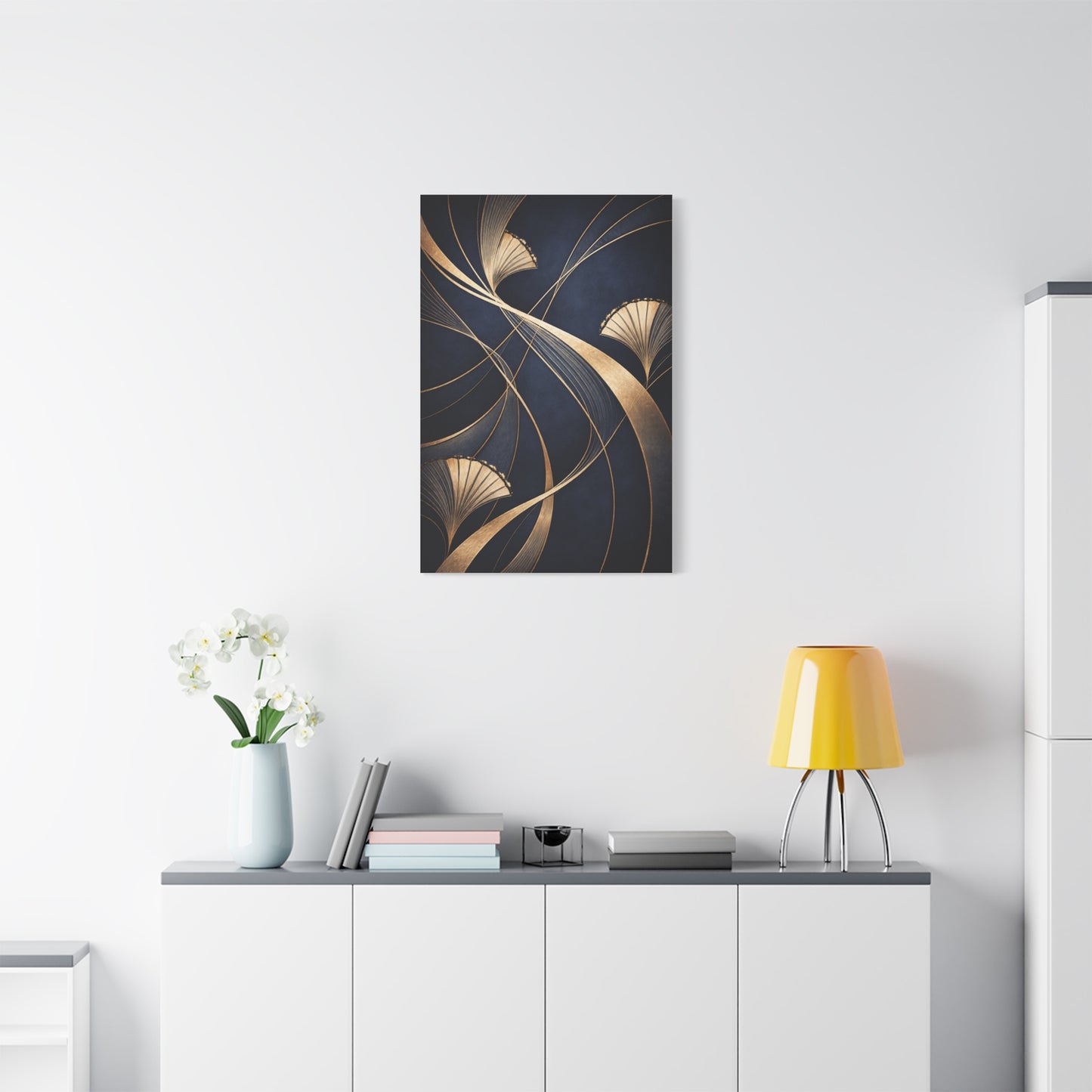 Art Deco Navy Gold Flow Wall Art & Canvas Print