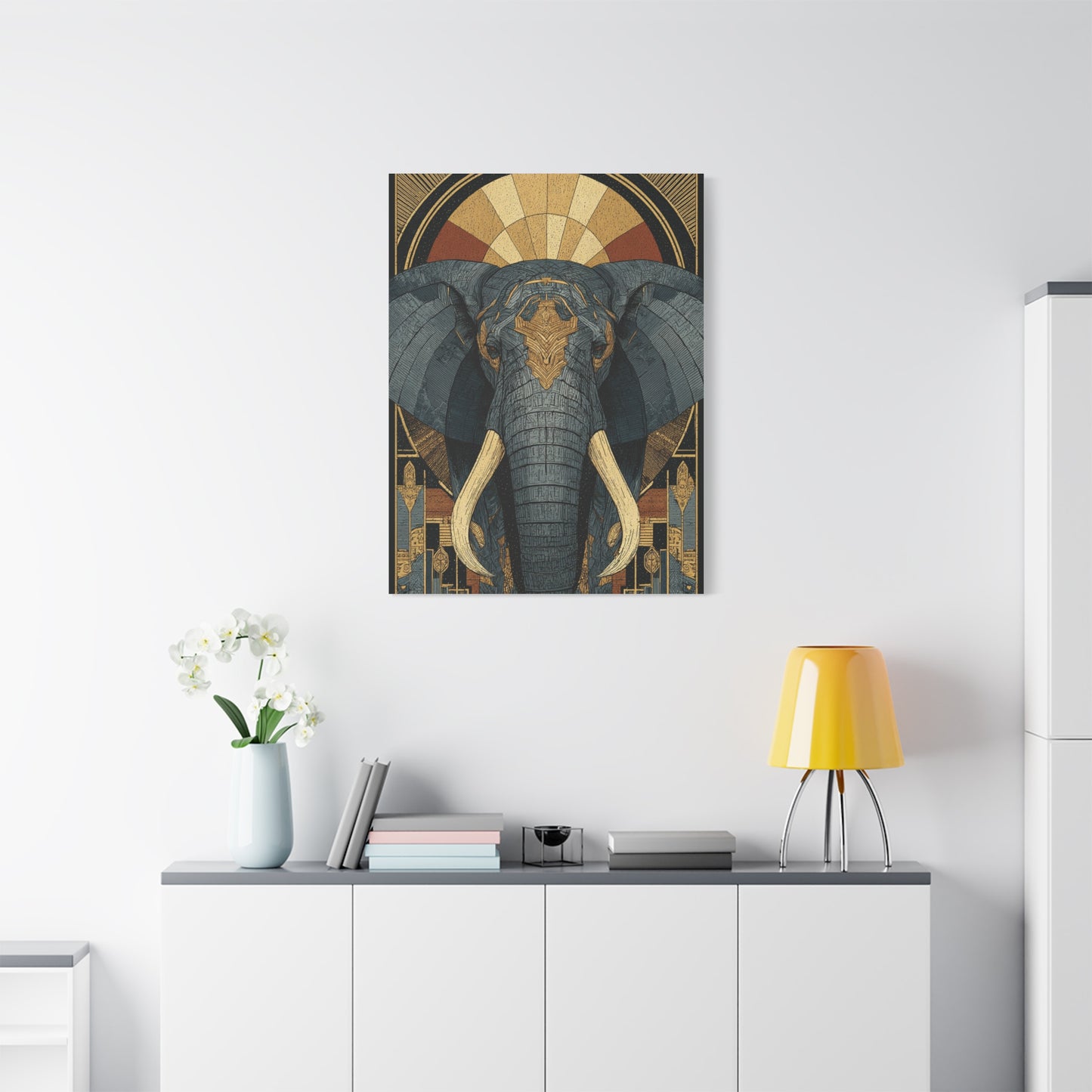 Art Deco Elephant Halo Portrait Wall Art & Canvas Print