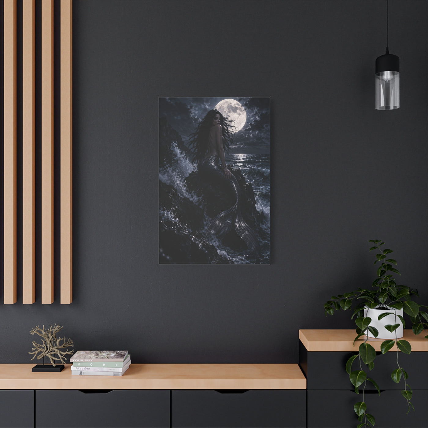 Midnight Moon Siren on the Rocks Wall Art & Canvas Print