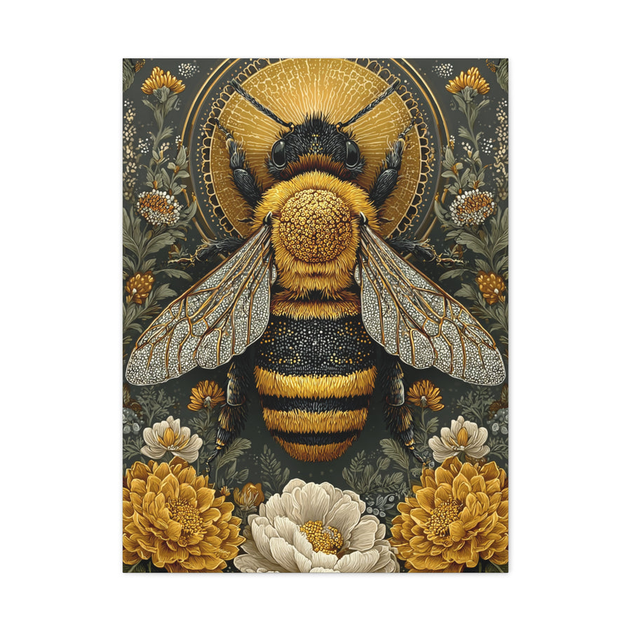 Honey Bee Botanical Folk Mandala Wall Art & Canvas Print