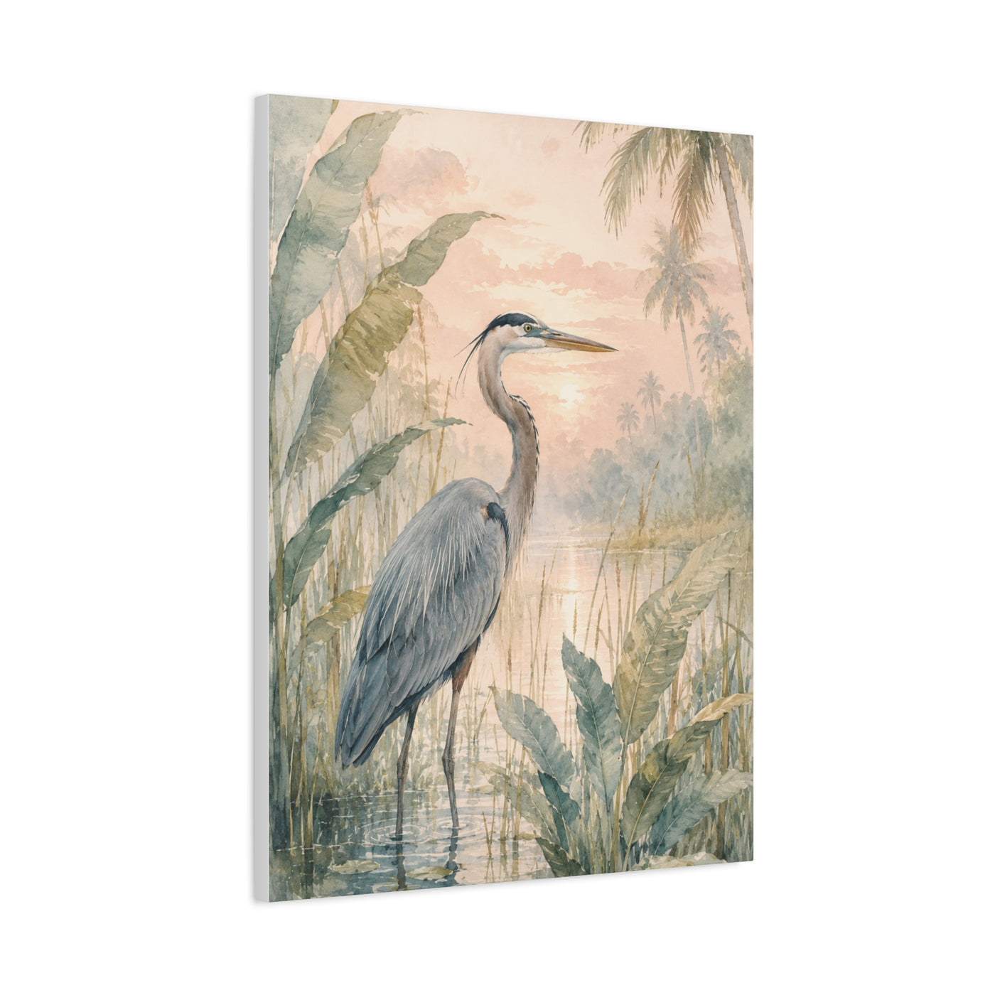 Soft Tropical Heron Marsh Landscape Tropical Wall Art & Canvas Print