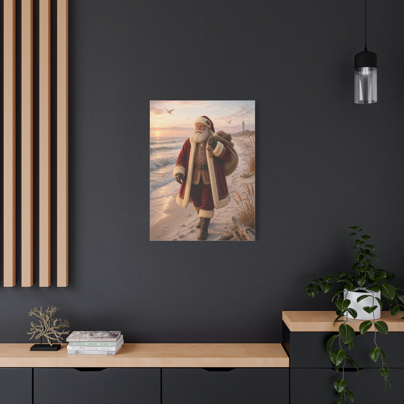 Coastal Santa at Sunrise Wall Art & Canvas Print