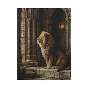 Lion in Ancient Stone Hall Royal Guardian Wall Art & Canvas Print