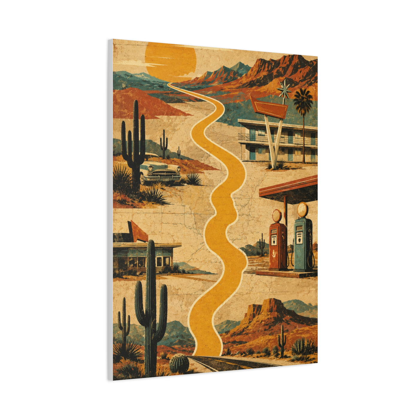 Retro Desert Highway Americana Collage Wall Art & Canvas Print