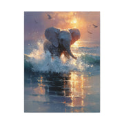 Baby Elephant Ocean Splash Wall Art & Canvas Print
