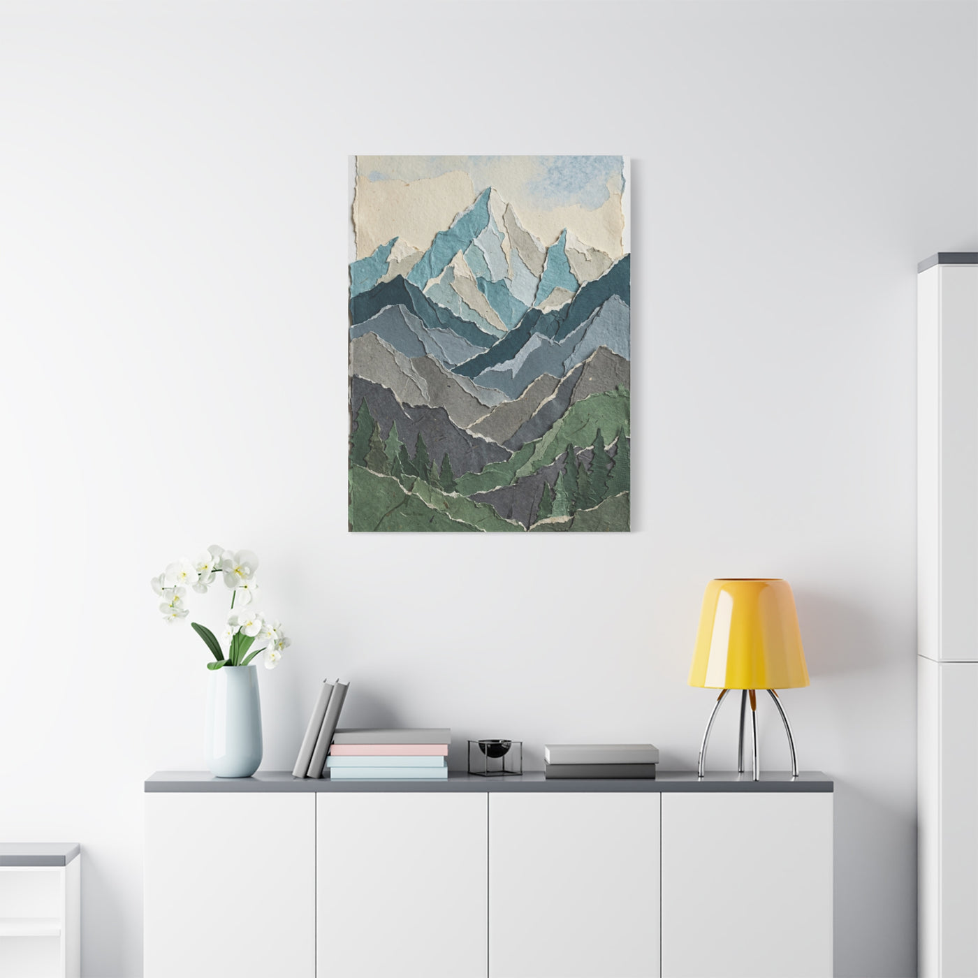 Hand-Torn Paper Collage Mountain Range Wall Art & Canvas Print