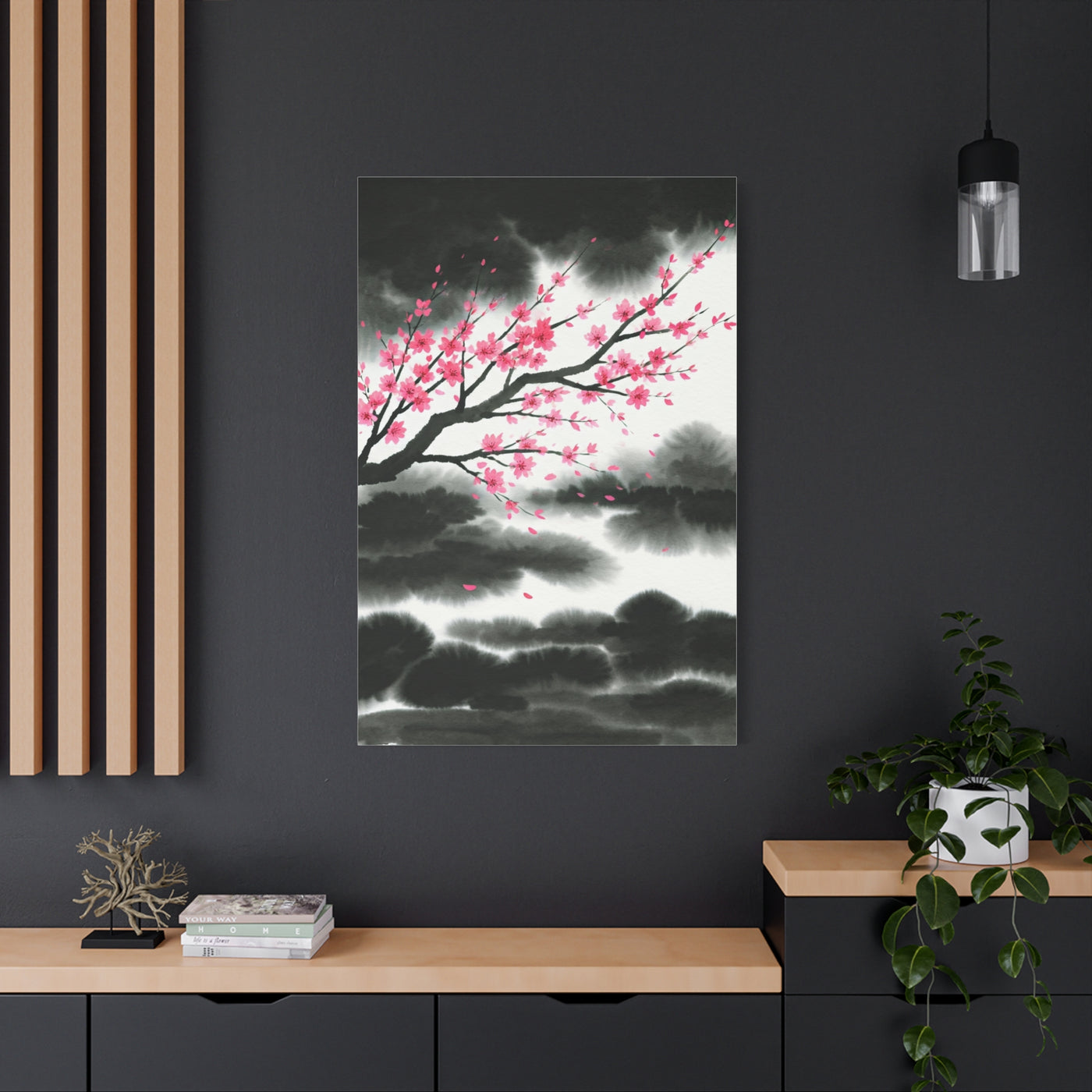 Japanese Ink Brush Sakura Landscape Wall Art & Canvas Prints
