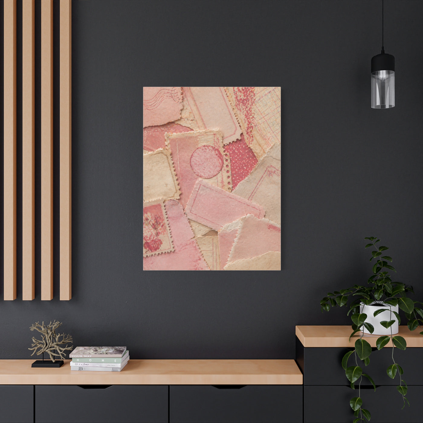 Vintage Pink Paper Collage Wall Art & Canvas Print