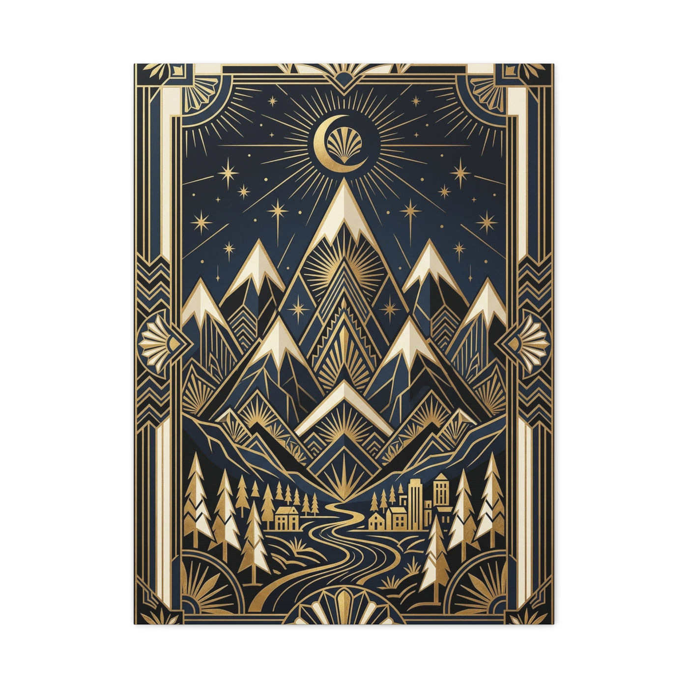 Art Deco Golden Alpine Skyline Wall Art & Canvas Print