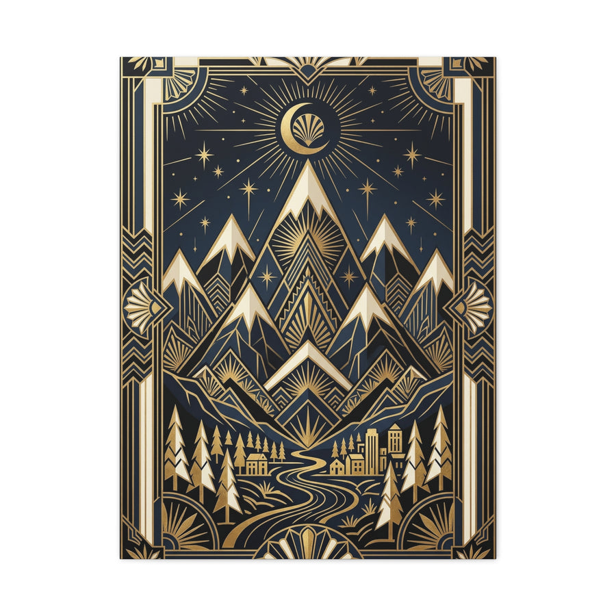 Art Deco Golden Alpine Skyline Wall Art & Canvas Print