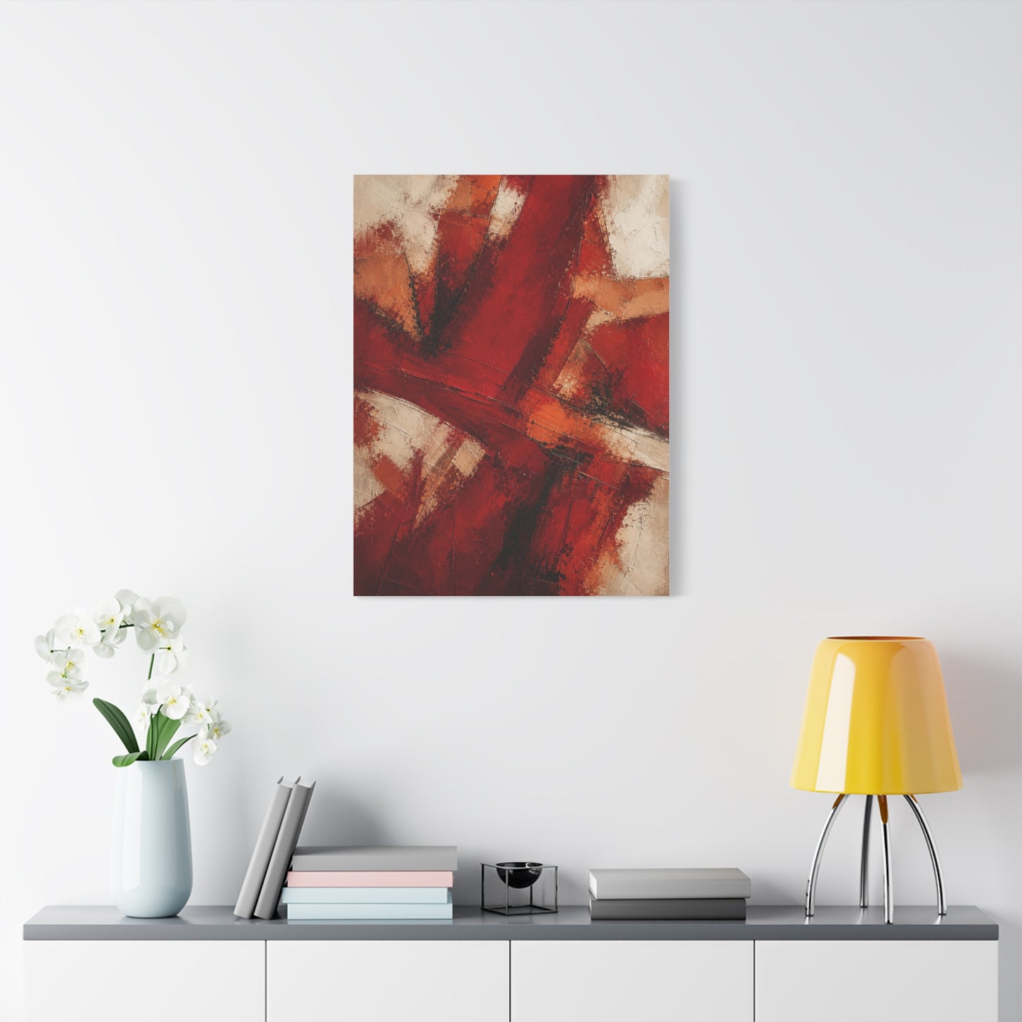 Abstract Crimson Cross Composition Wall Art & Canvas Print