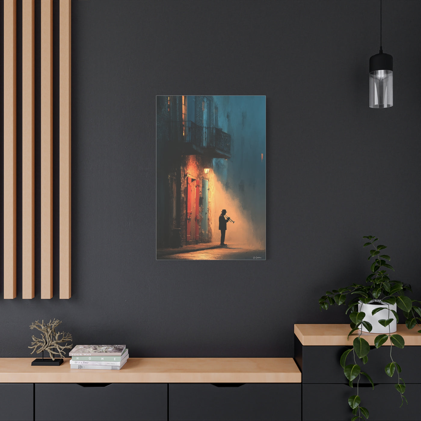 French Quarter Trumpet Silhouette Wall Art & Canvas Print