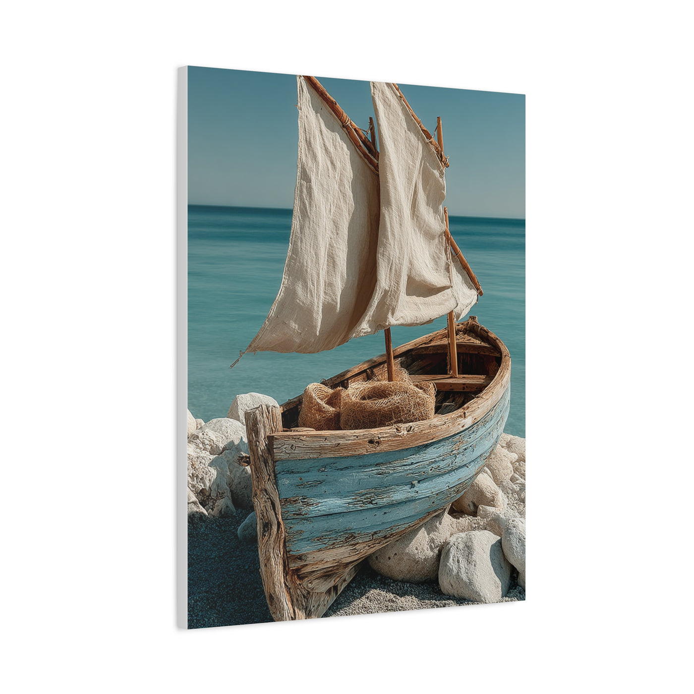 Driftwood Sailboat Coastal Sculpture Wall Art & Canvas Print