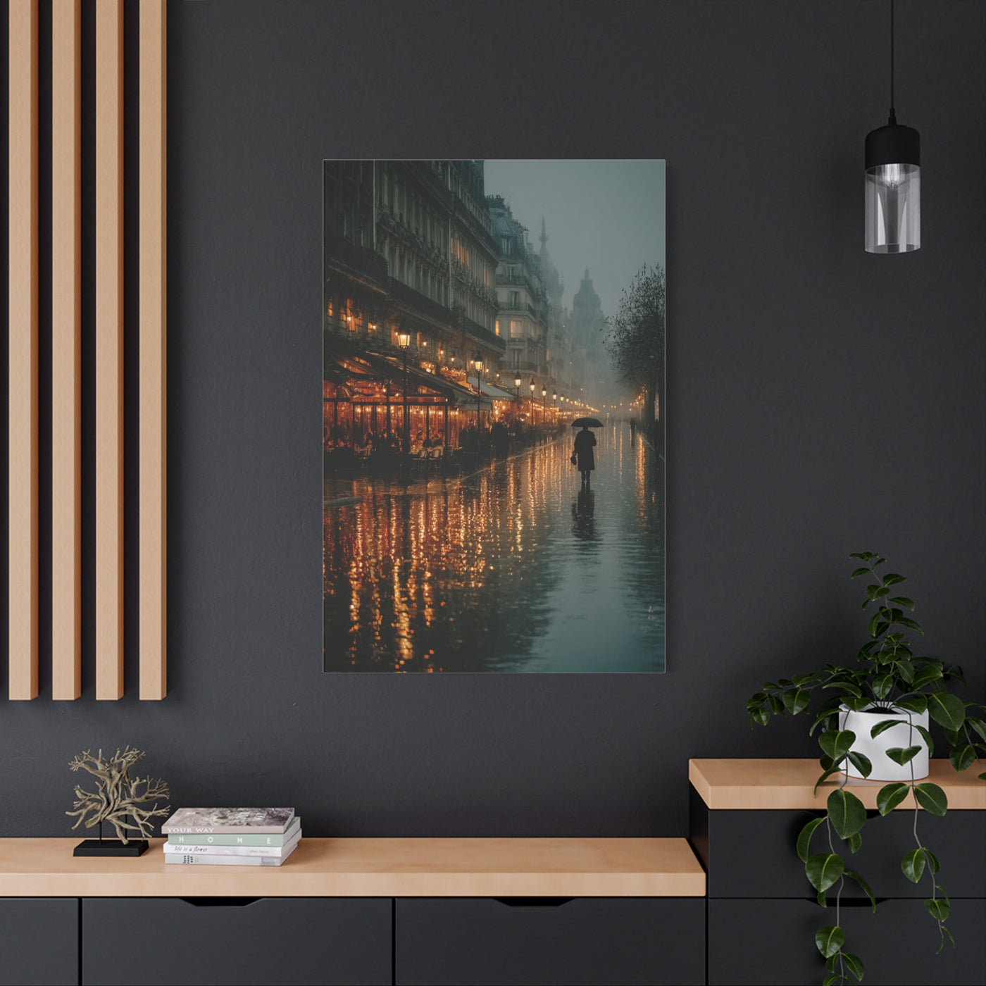 Rainy Paris Café Evening Wall Art & Canvas Print