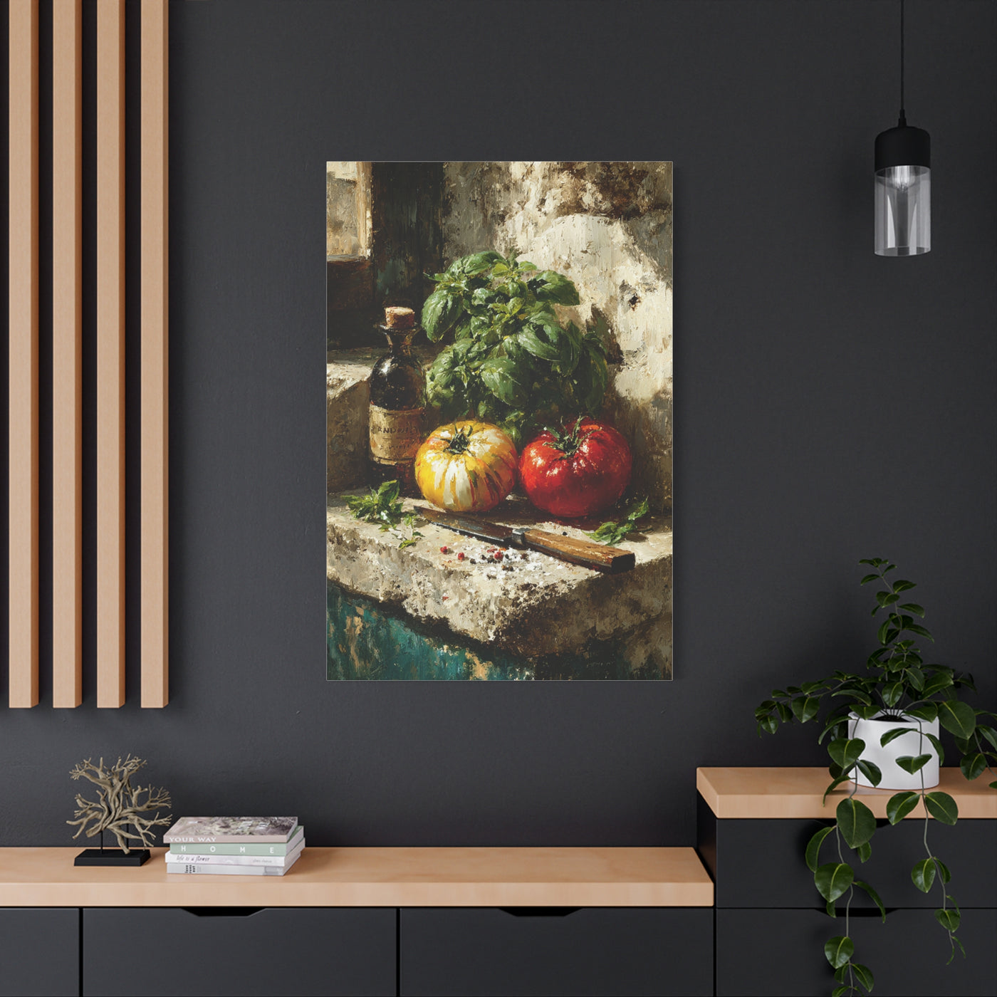 Italian Tomato & Basil Painterly Still Life Wall Art & Canvas Print