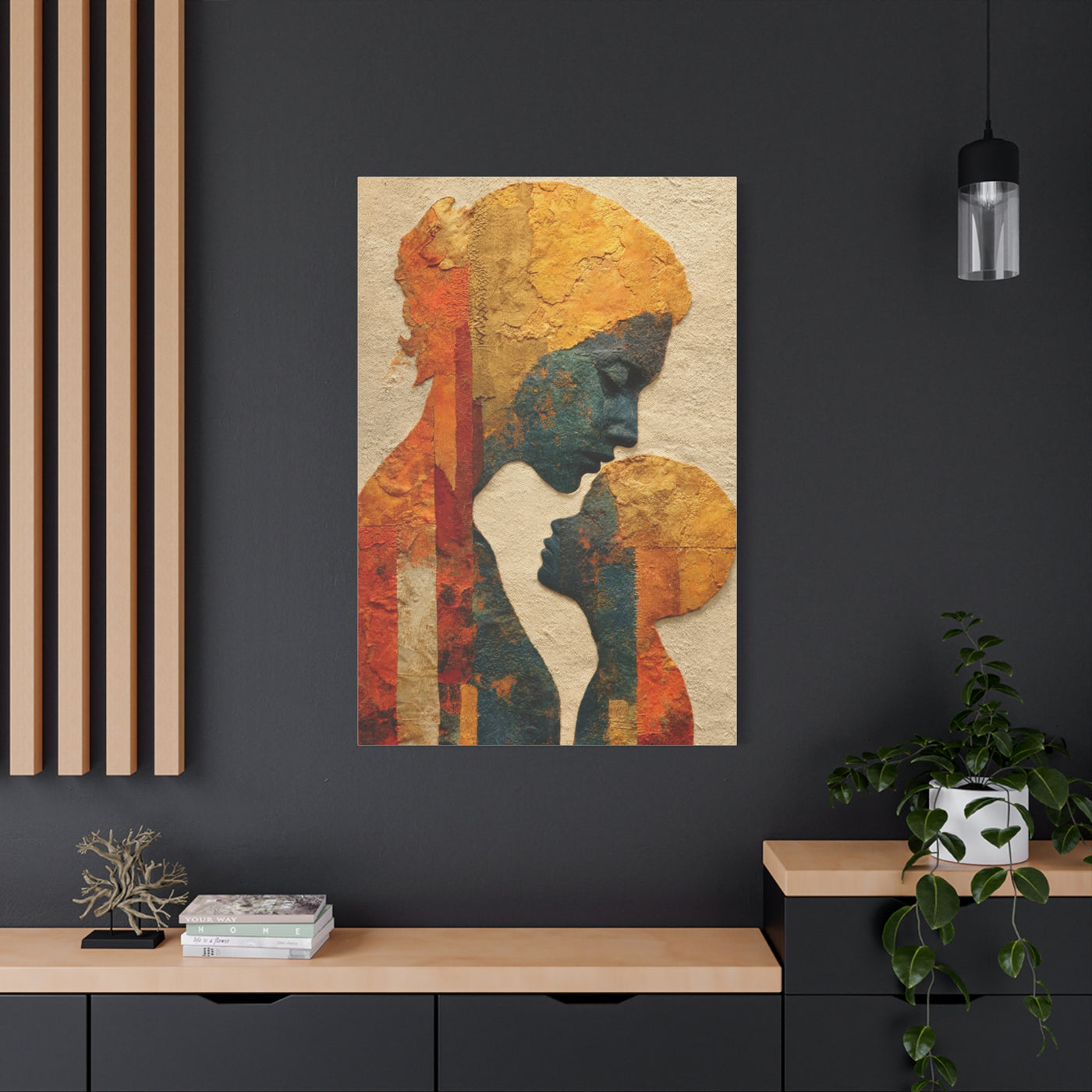 Mother and Child Textured Silhouette Wall Art & Canvas Print
