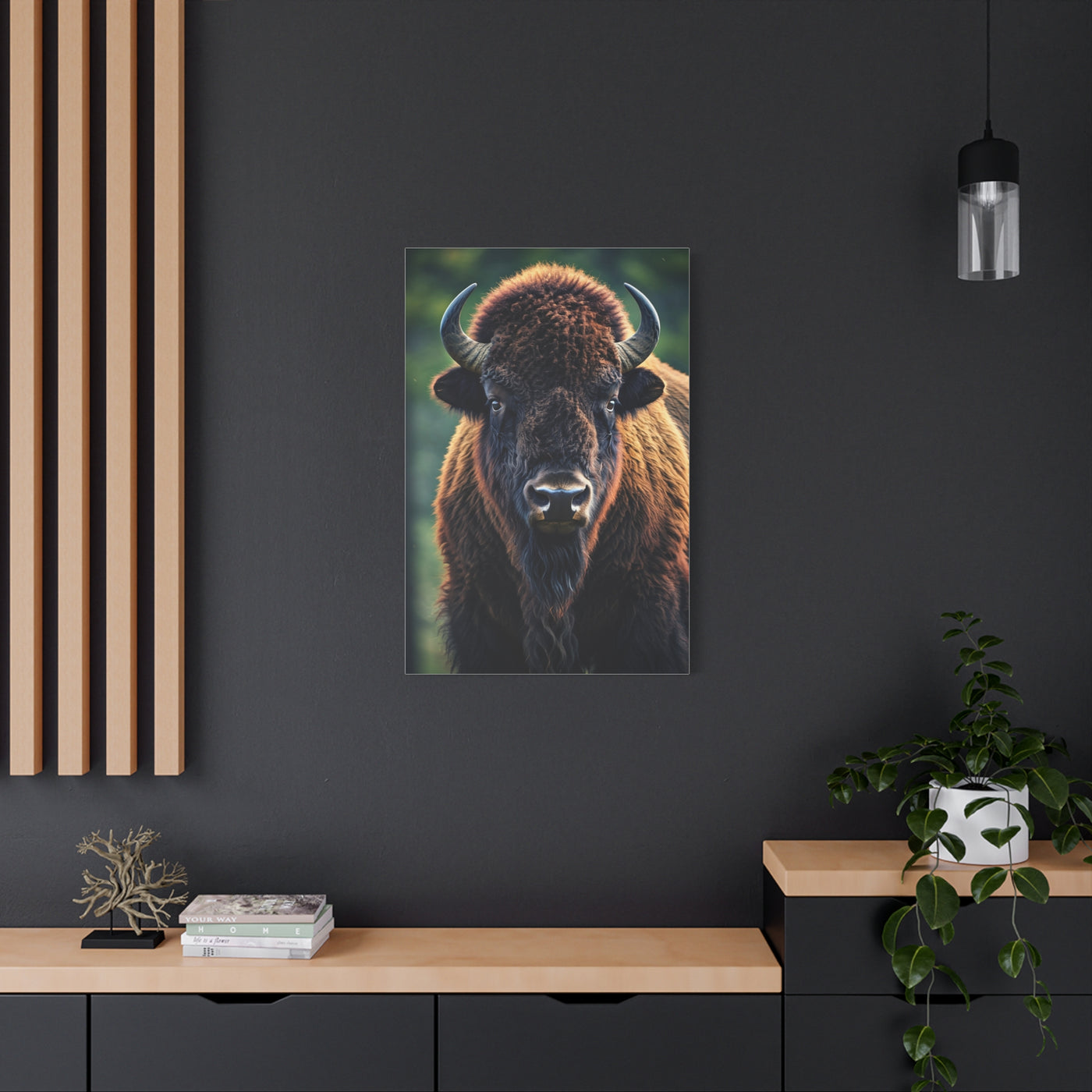 Vibrant Prairie Bison with Natural Green Backdrop Wall Art & Canvas Print