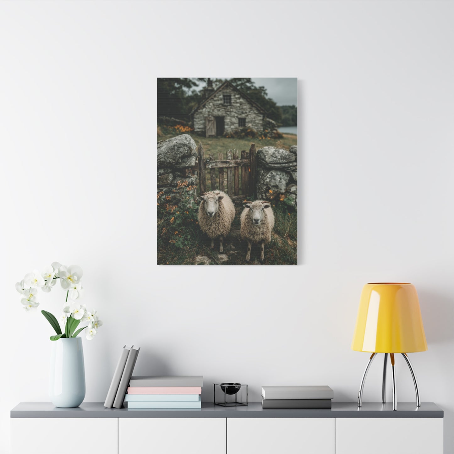 Sheep at Farmhouse Gate Wall Art & Canvas Print