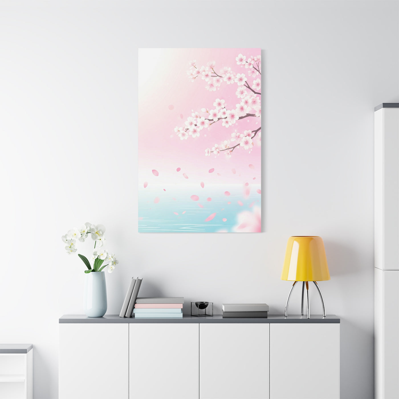 Minimal Sakura Petals Over Calm Water Wall Art & Canvas Prints
