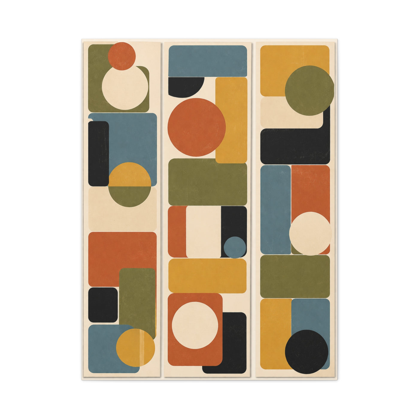 Mid-Century Modern Geometric Triptych Wall Art & Canvas Print