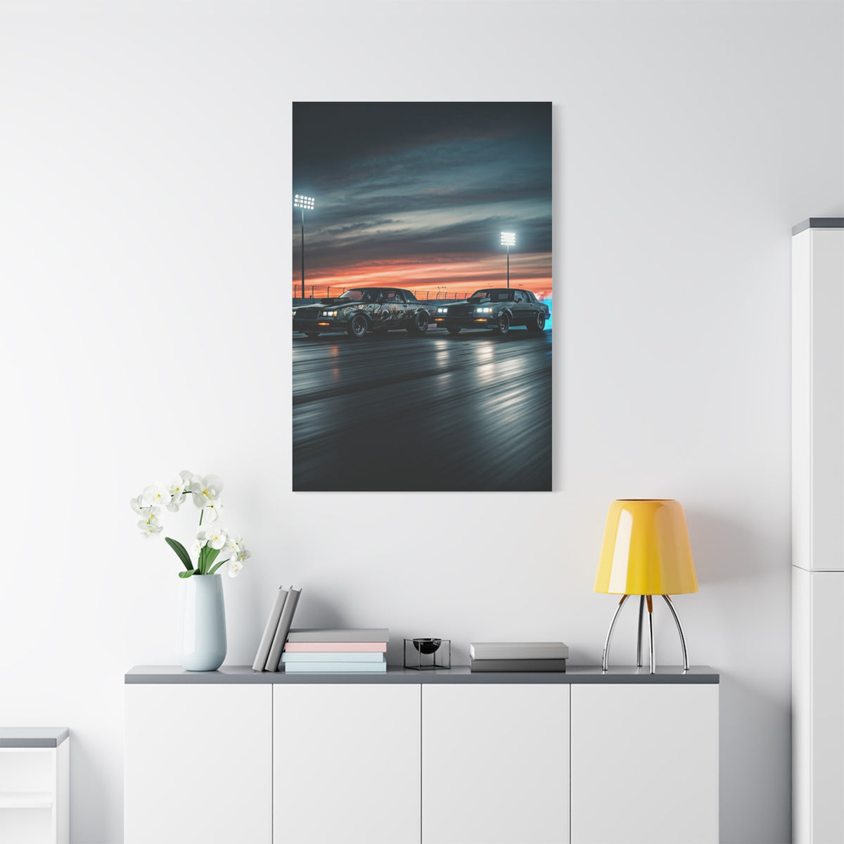 Buick Regal GNX vs G Body Grand Prix Sunset Drag Run Wall Art & Canvas Prints