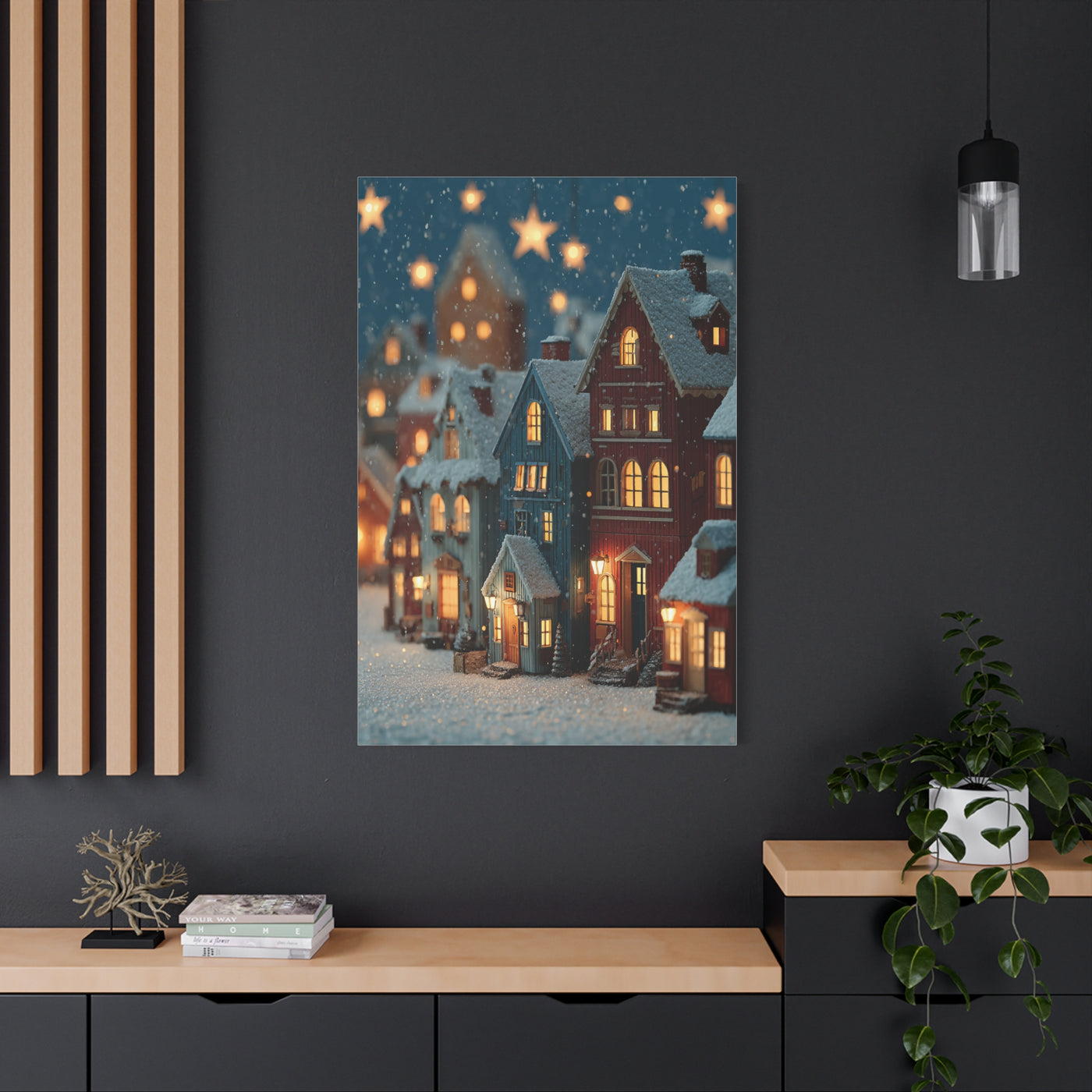 Nordic Winter Village Folk Scene Wall Art & Canvas Print
