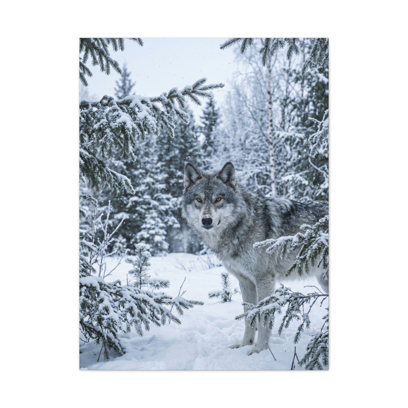Winter Forest Wolf Natural Encounter Scene Wall Art & Canvas Print