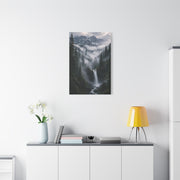 Fog-Filled Conifer Valley & Waterfall Wall Art & Canvas Print