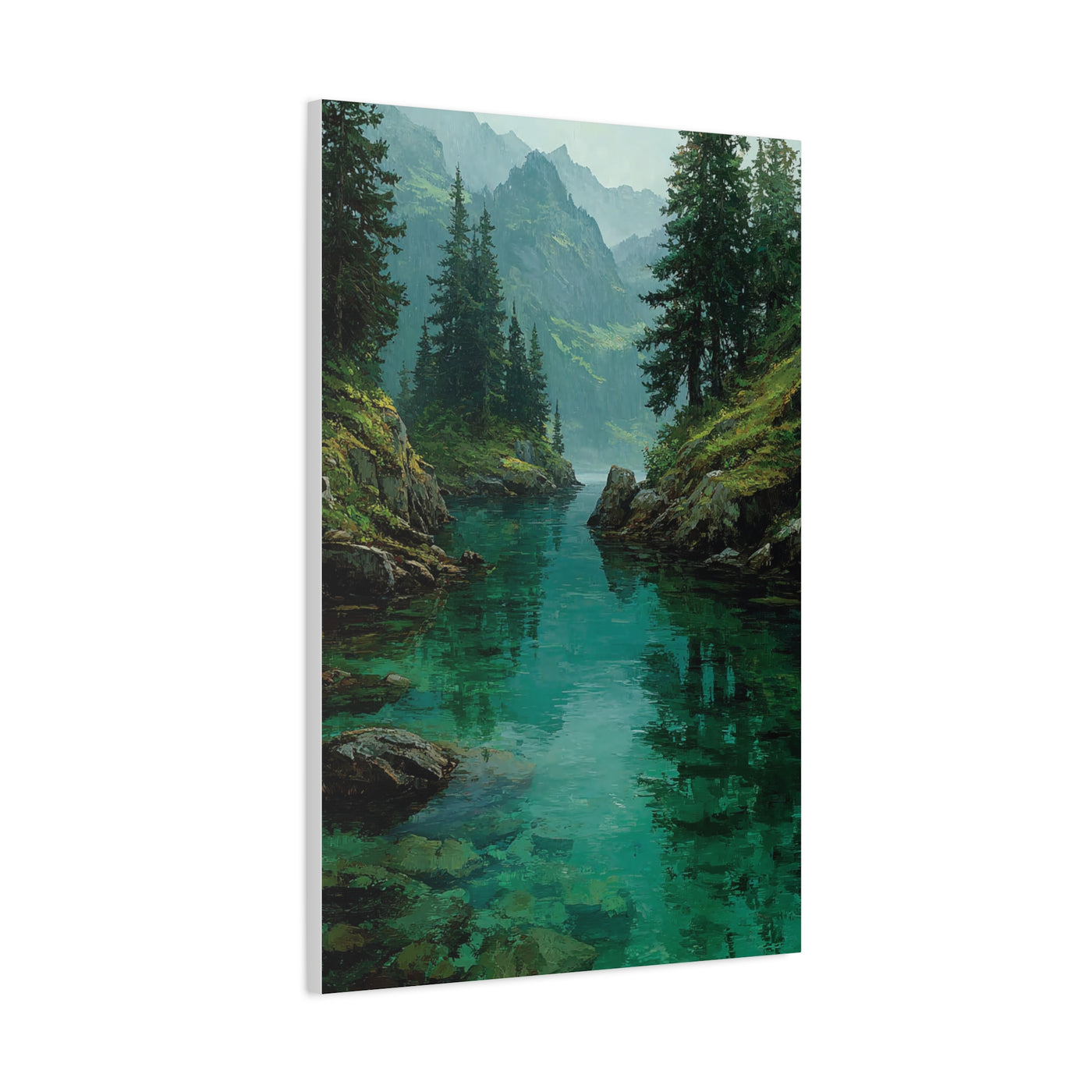 Emerald Mountain Lake Serenity Wall Art & Canvas Print