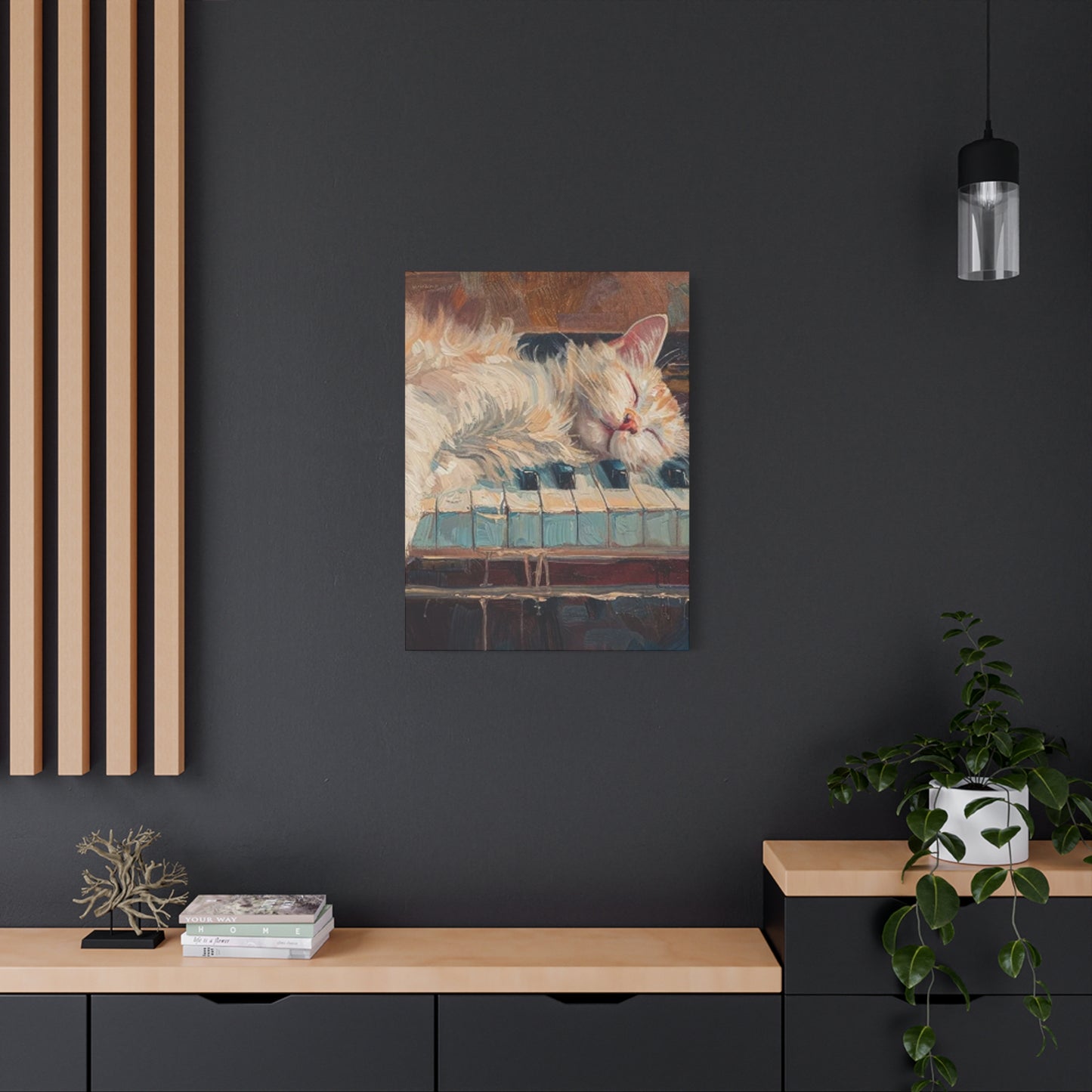 Cat Sleeping On Piano Wall Art & Canvas Prints