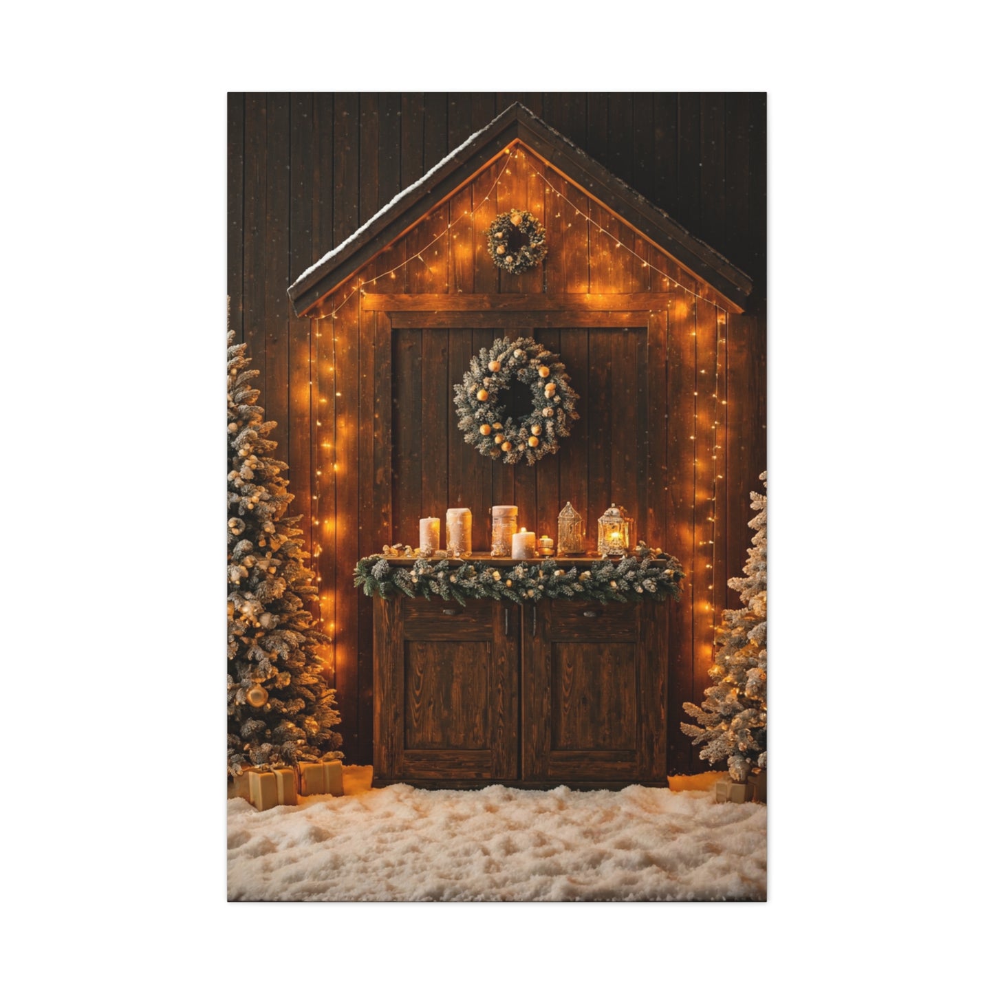 Festive Christmas Entrance With Wreath and Candlelight Wall Art & Canvas Print