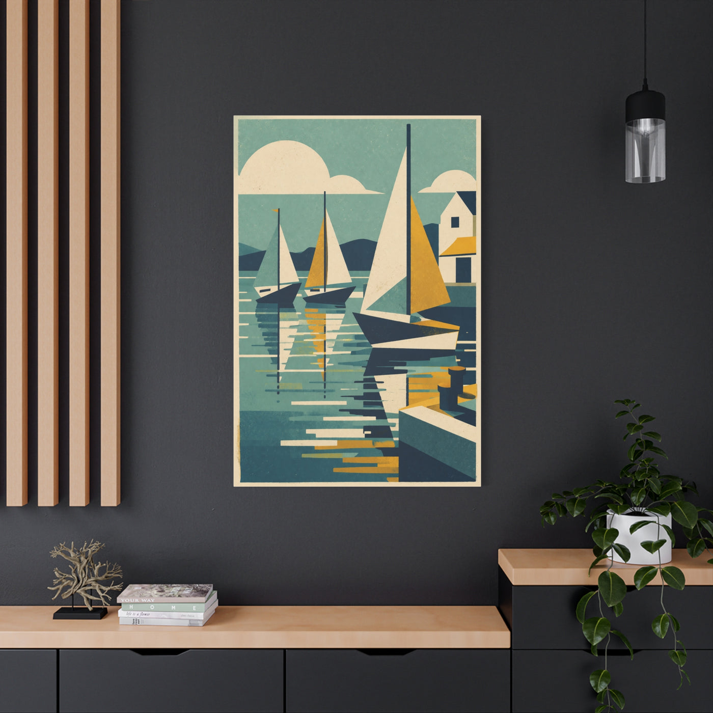 Geometric Harbor Sailboats Wall Art & Canvas Print