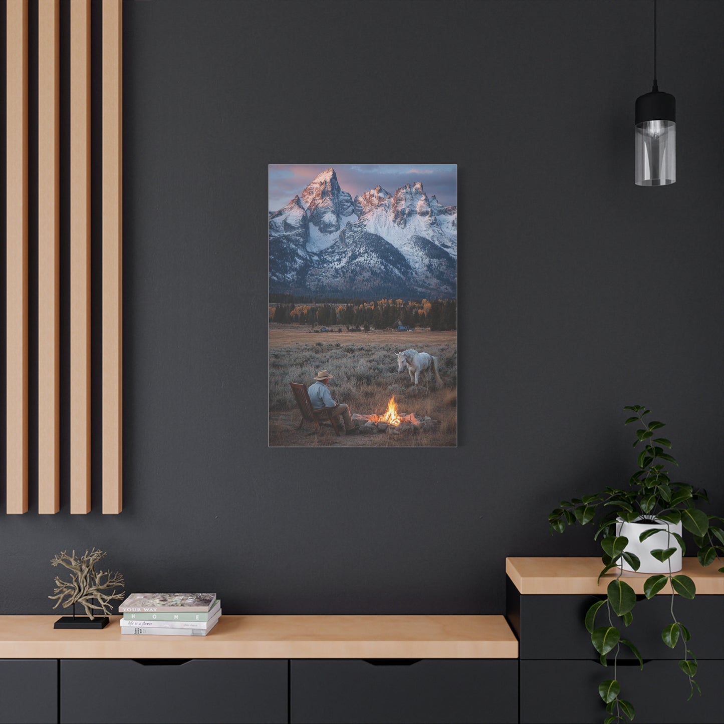 Lone Cowboy Walking Through Frontier Town Wall Art & Canvas Print
